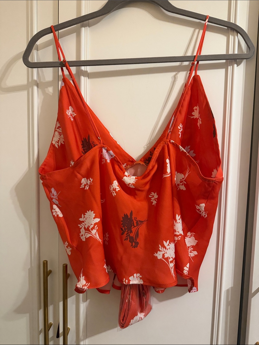 Mauve Orange Floral Satin V-Neck Cami W/ Neck Scarf - Picture 4 of 4